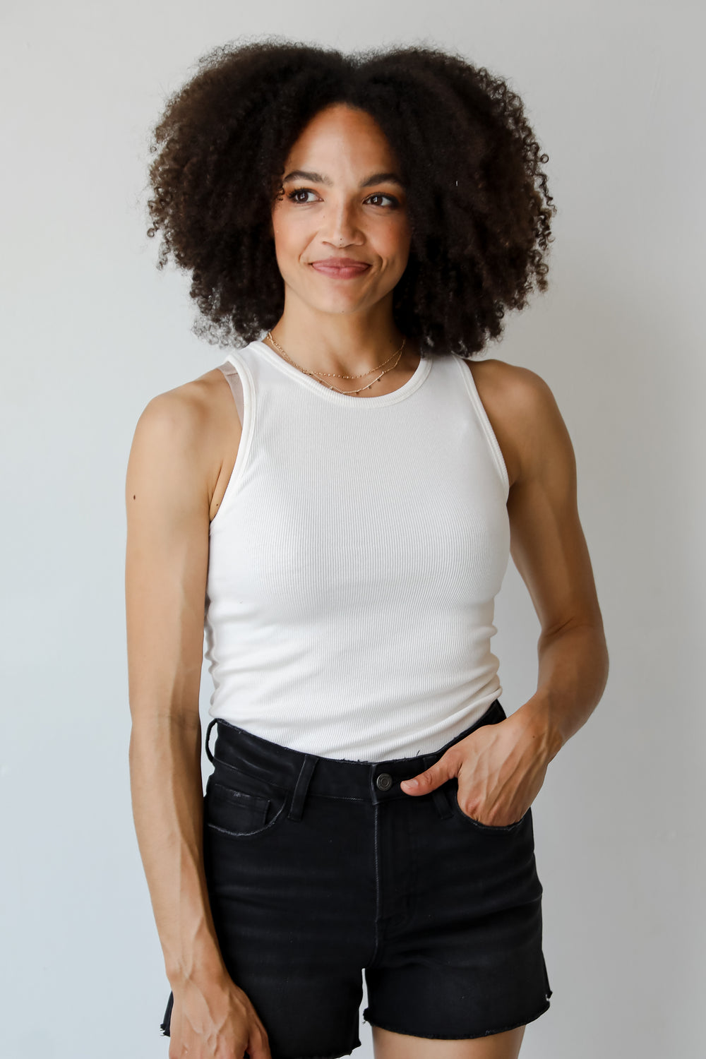 Elaine Everyday White Ribbed Tank