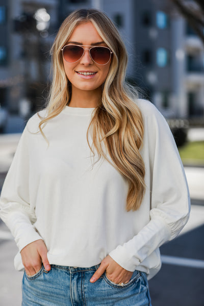 Ivory Ribbed Knit Oversized Top