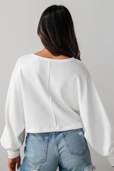 White Ribbed Knit Top for women