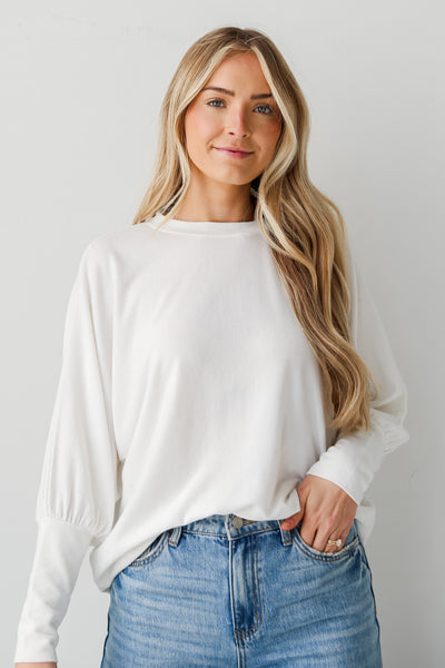 womens Ivory Ribbed Knit Oversized Top