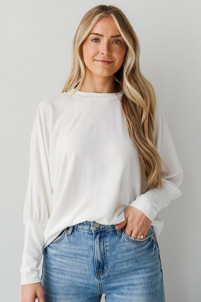 casual Ivory Ribbed Knit Oversized Top