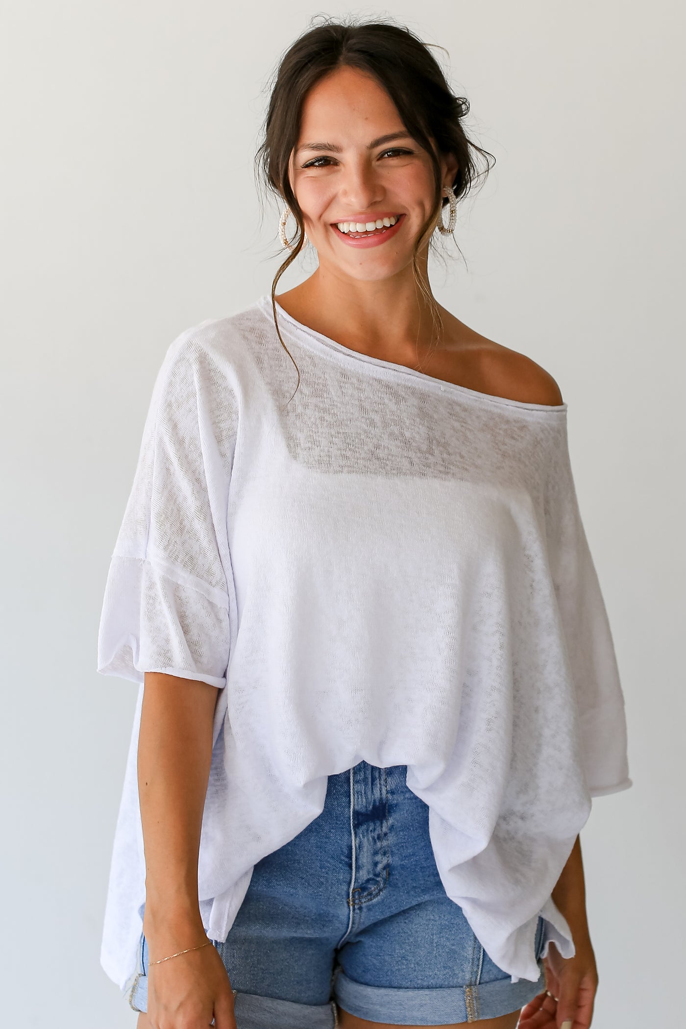 white Knit Round Neck Tee front view