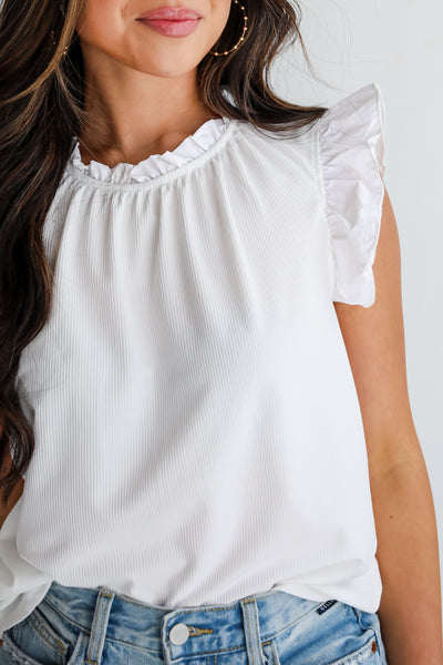 White Ruffle Sleeve Blouse for women