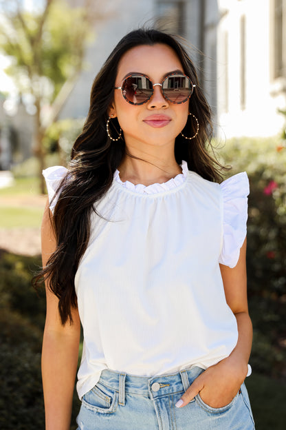 White Ruffle Sleeve Blouse