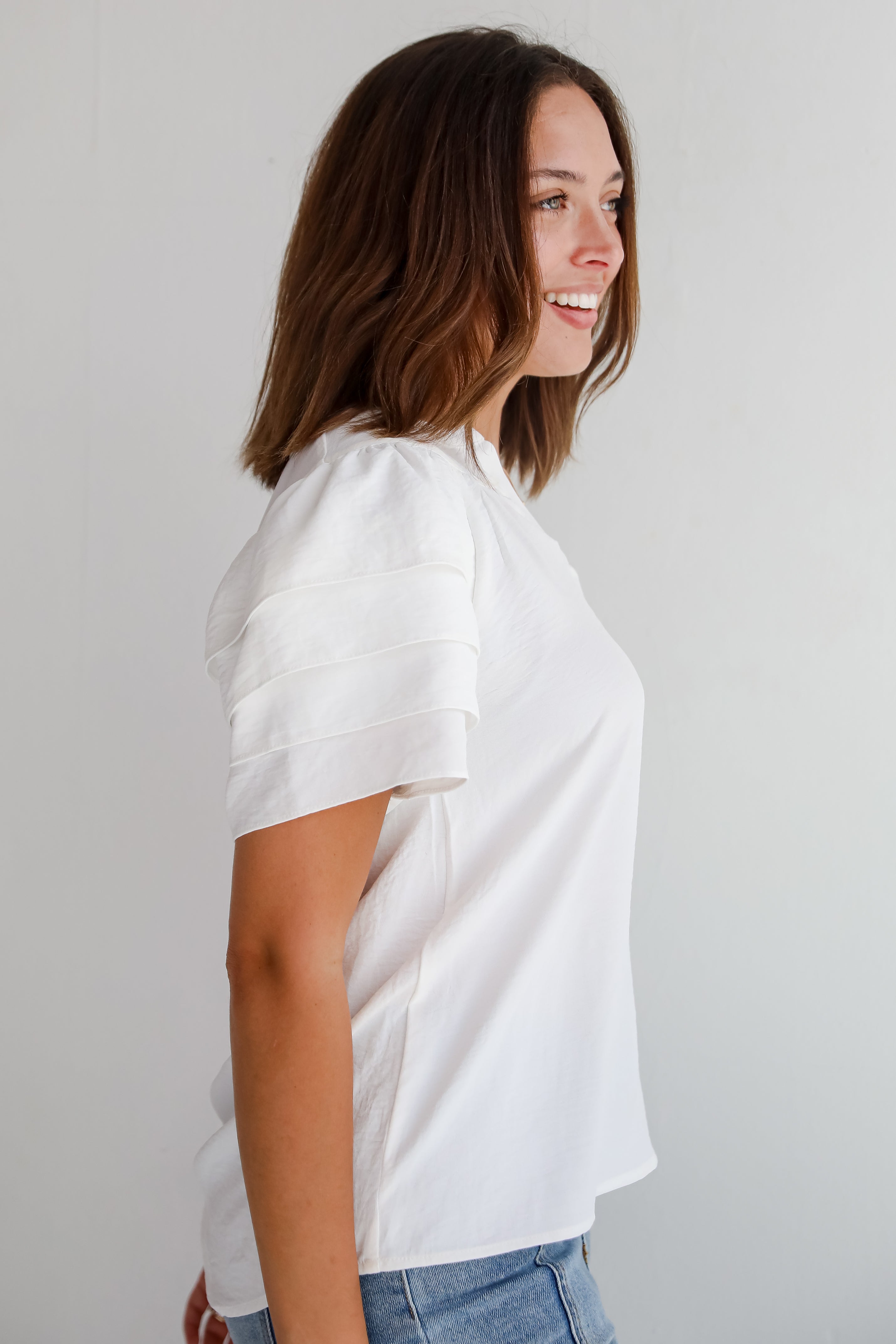 Adorably Captivating Off White Ruffle Sleeve Blouse