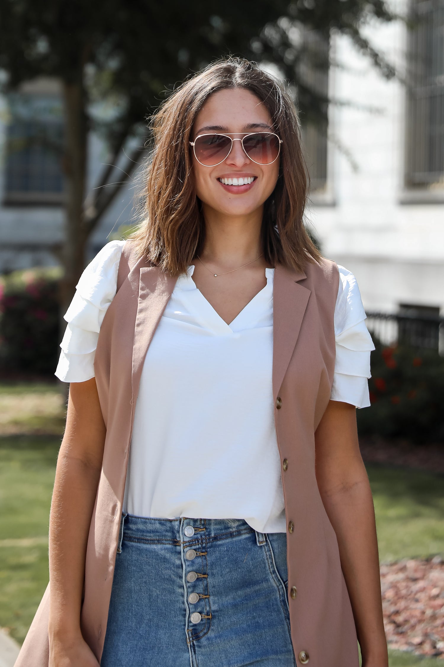 Adorably Captivating Off White Ruffle Sleeve Blouse