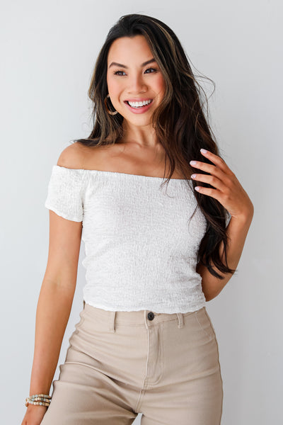 White Smocked Crop Top for women