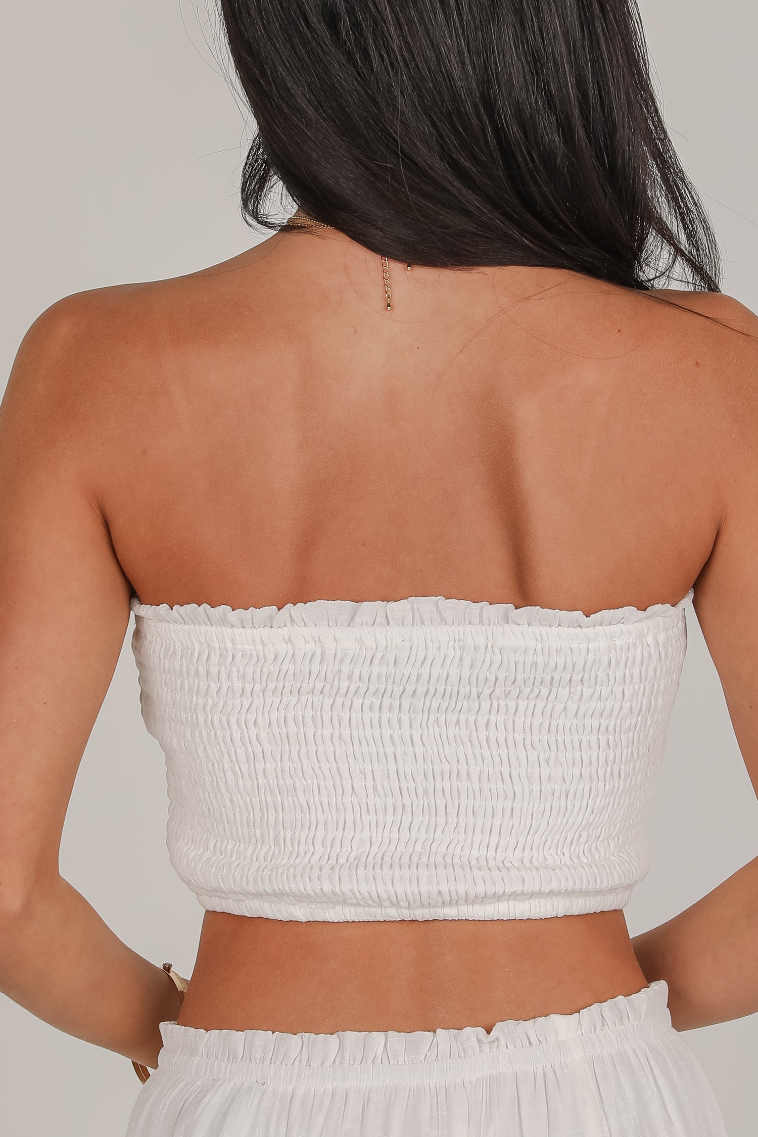 Women's Smocked Tube Top - Stretch Bandeau Crop Top For Summer (White, S)