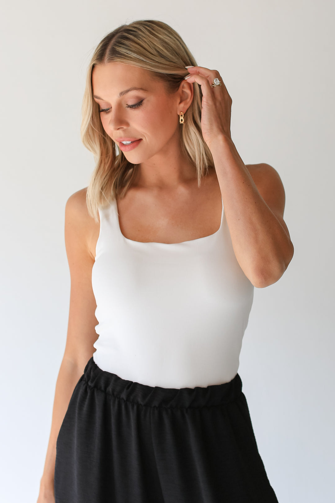 white Square Neck Tank front view