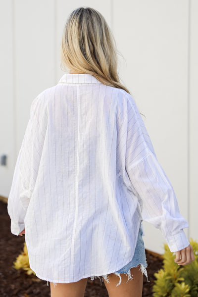 Pinstripe Oversized Button-Up Blouse for women
