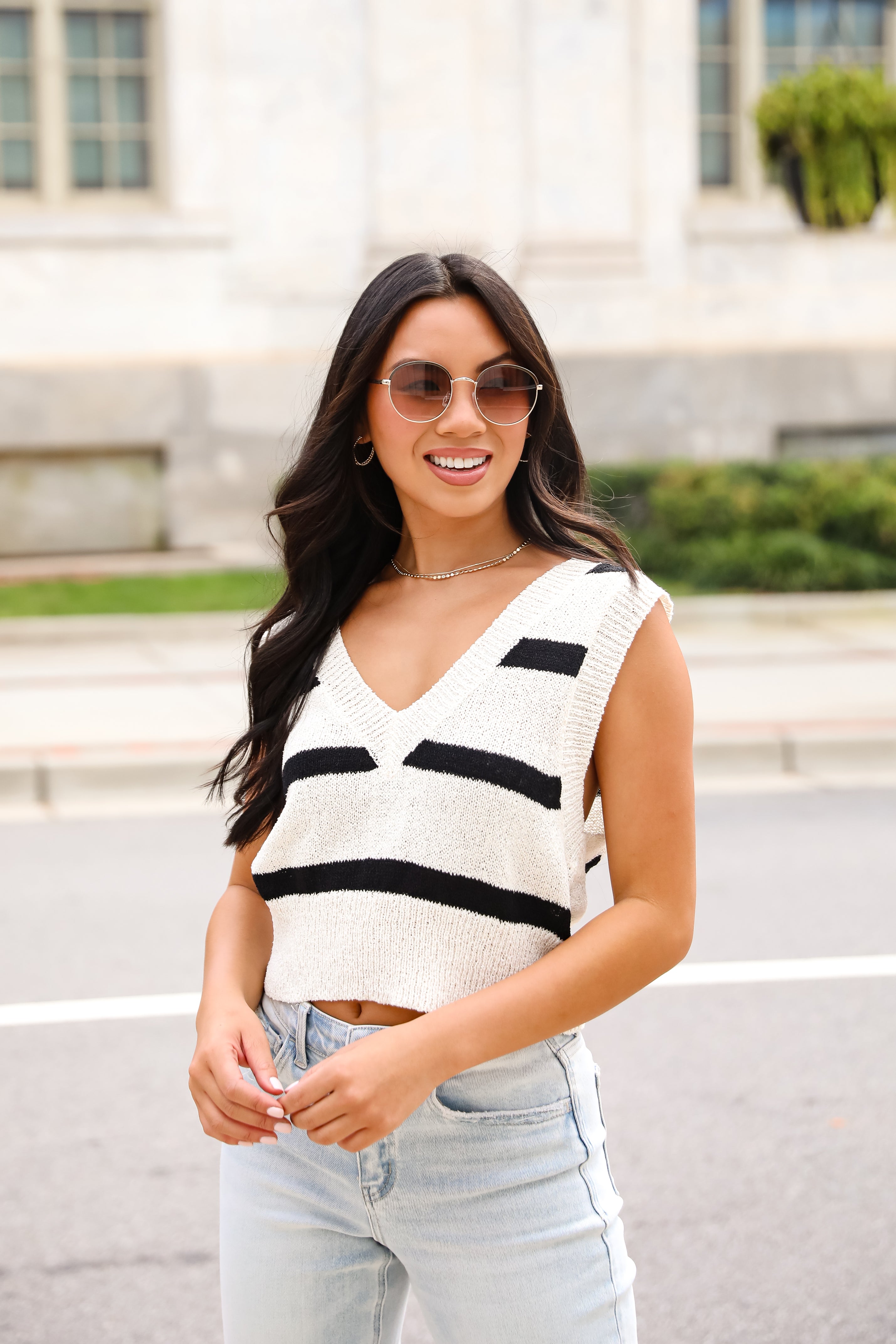 Beyond Sweet Ivory Striped Sweater Vest