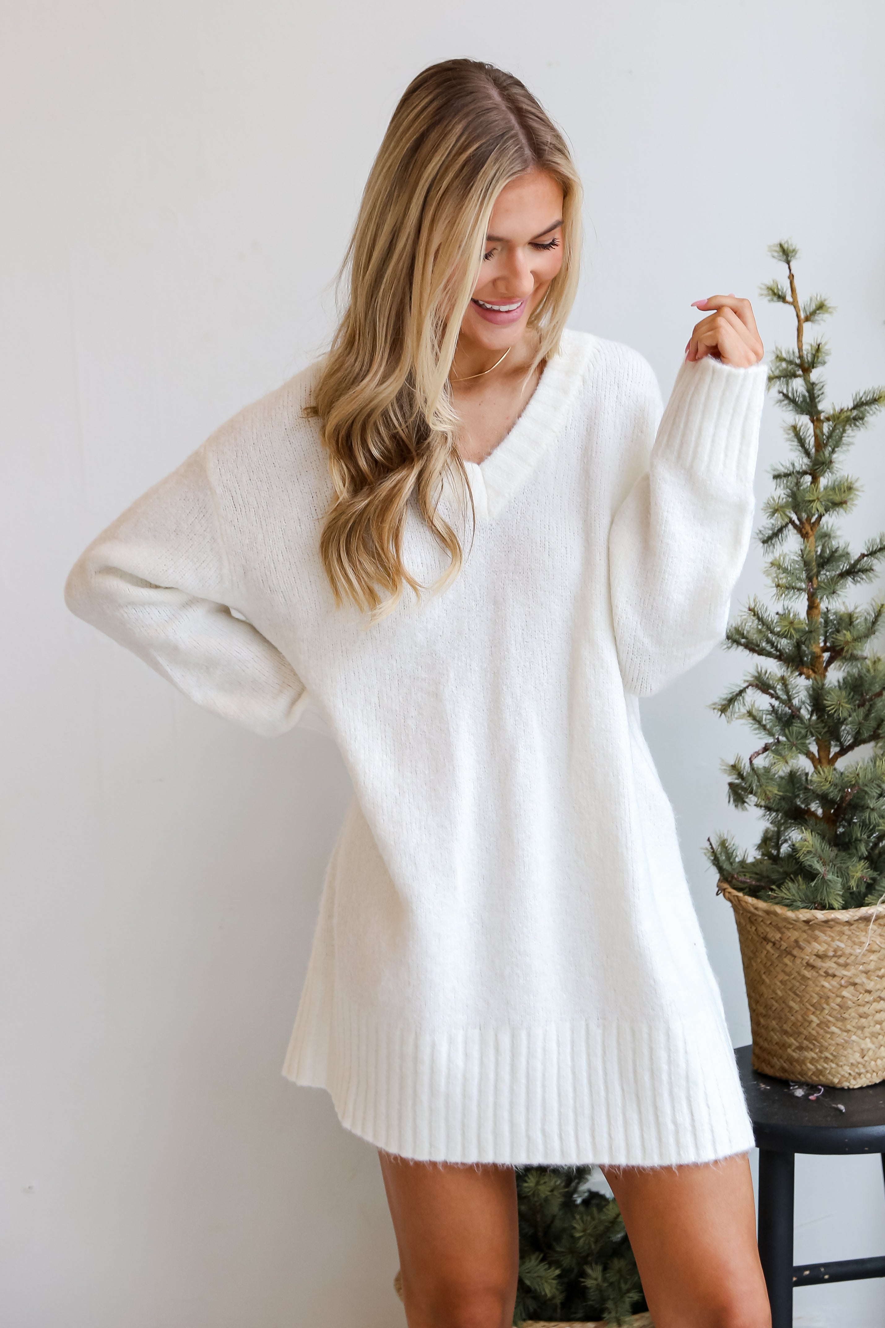 white sweater dress