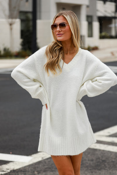 Ivory Mini Sweater Dress