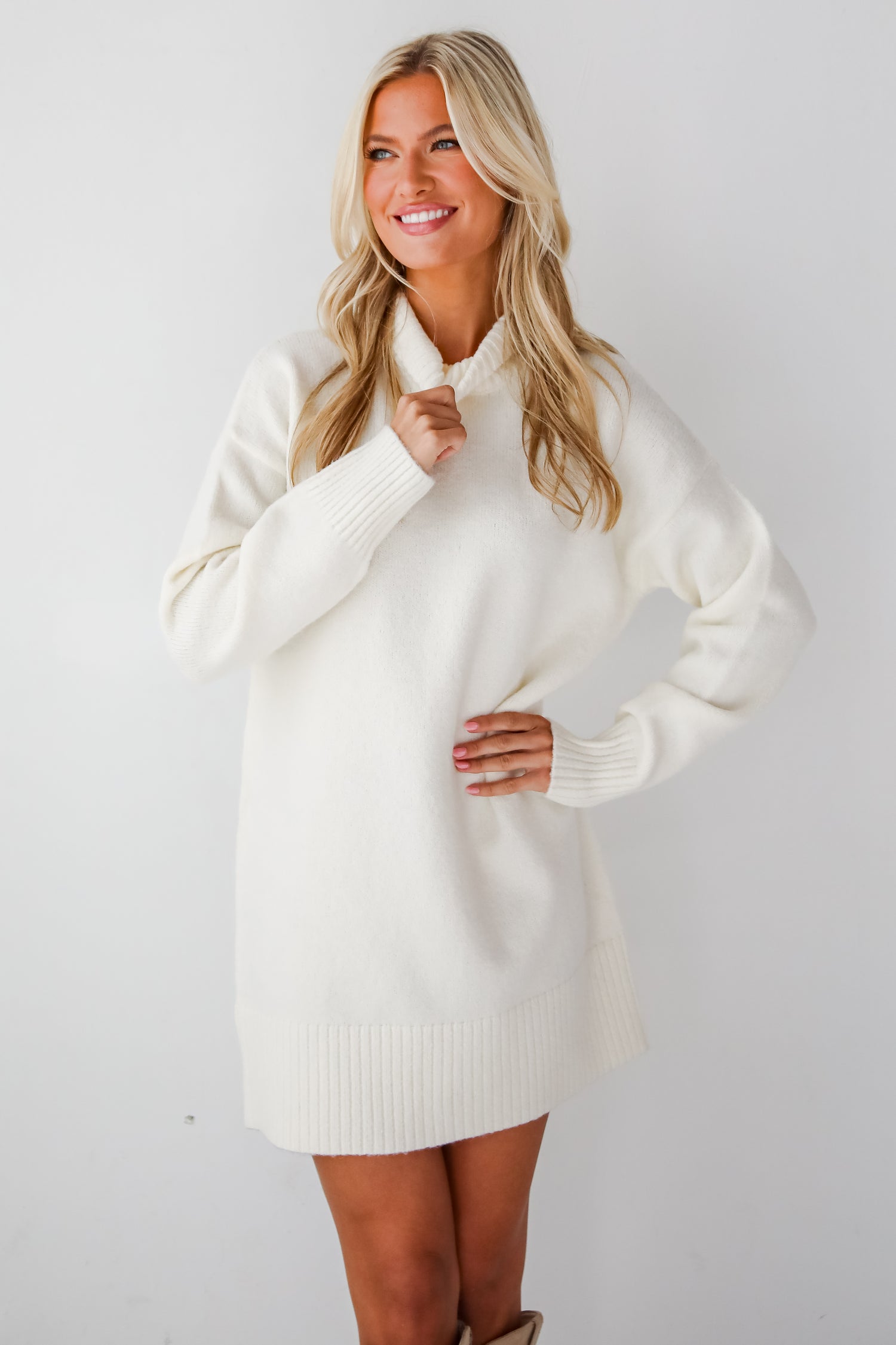 Seasonally Stylish Mock Neck Mini Sweater Dress