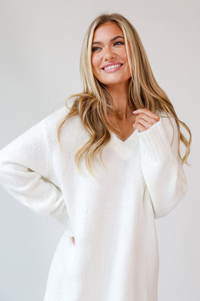 Ivory Mini Sweater Dress on model