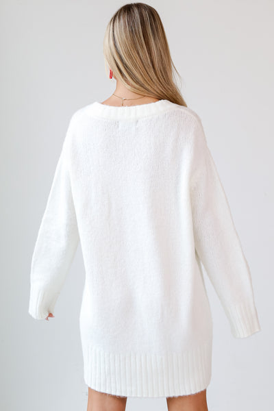 Ivory Mini Sweater Dress back view