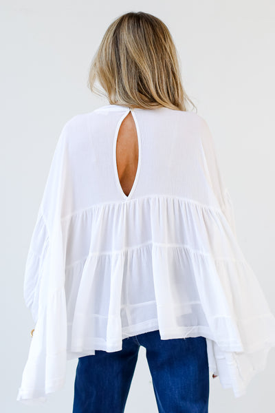 white Tiered Oversized Blouse back view