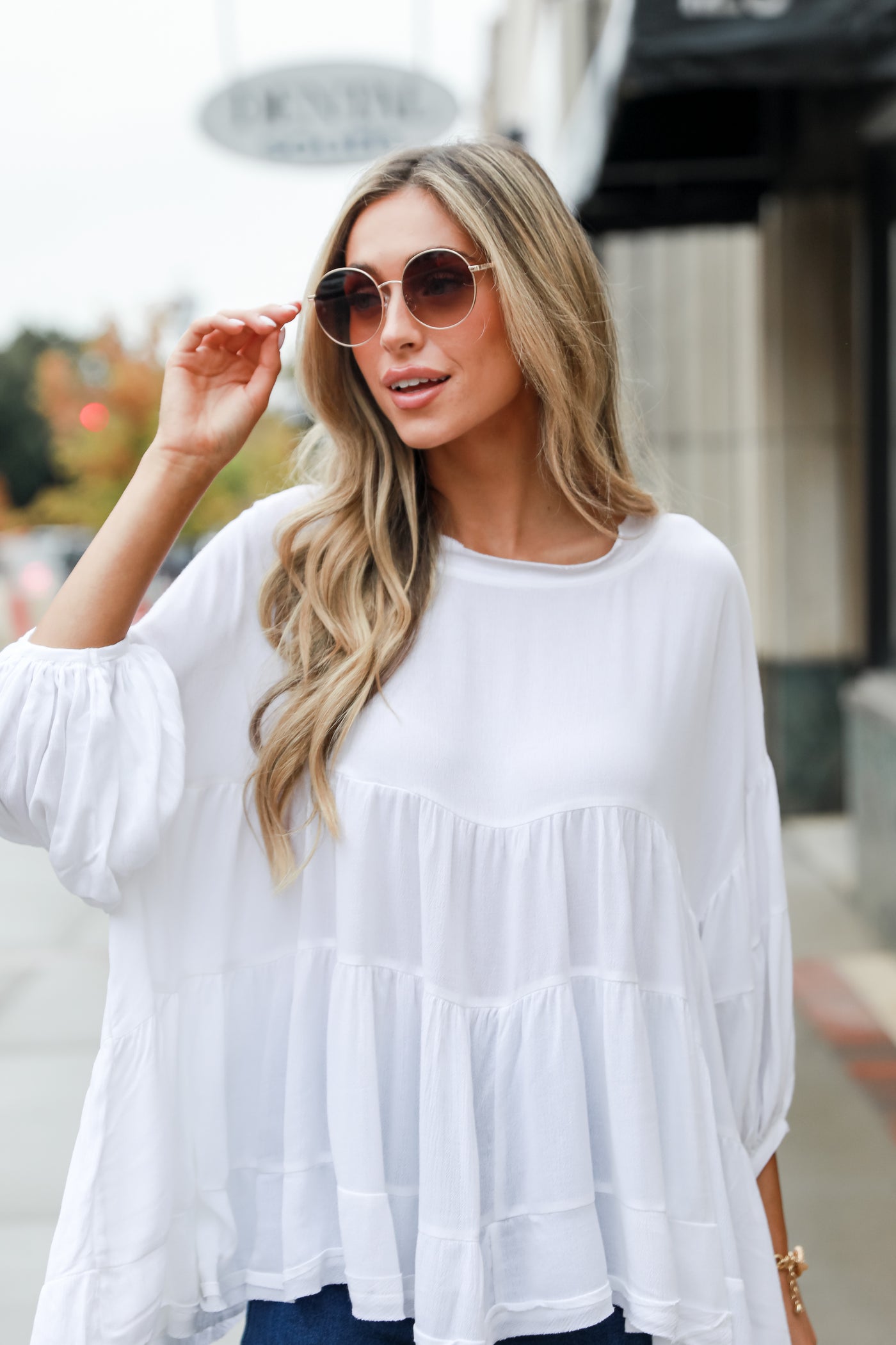 white Tiered Oversized Blouse
