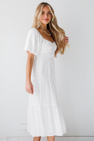 womens White Tiered Midi Dress