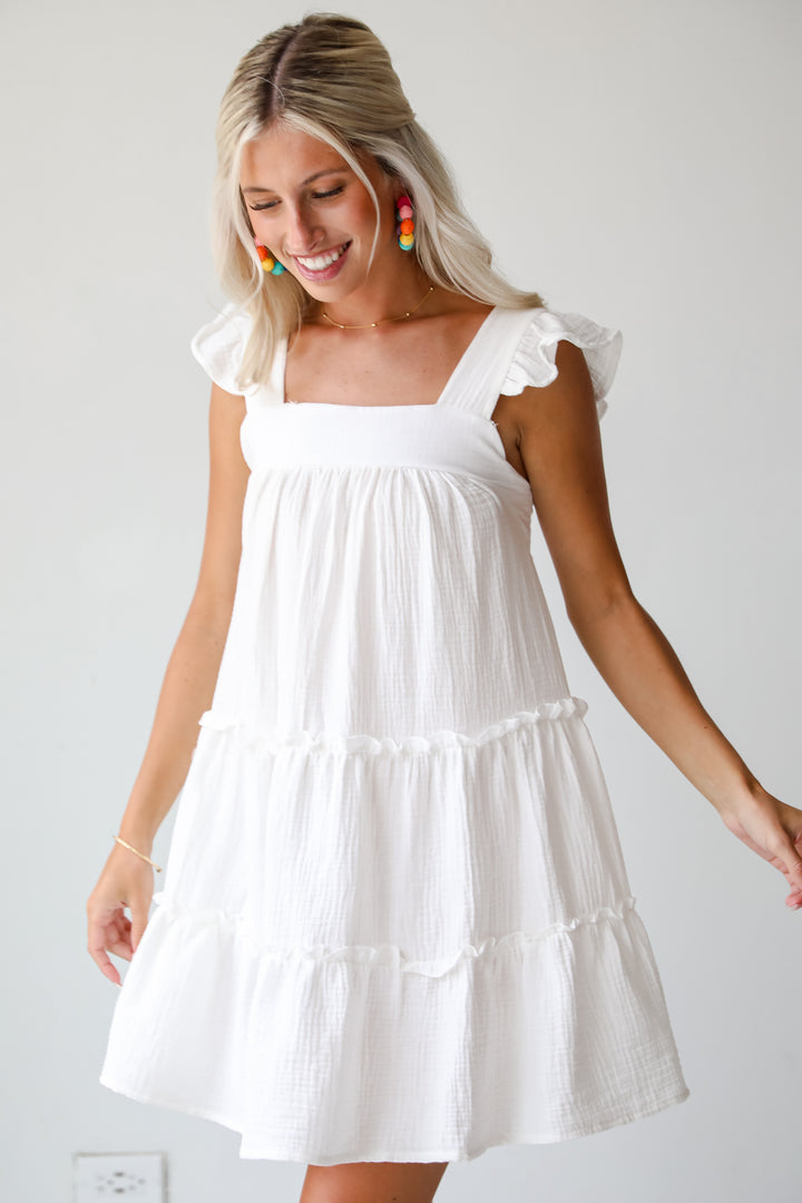 Cultivated Cuteness White Linen Tiered Mini Dress