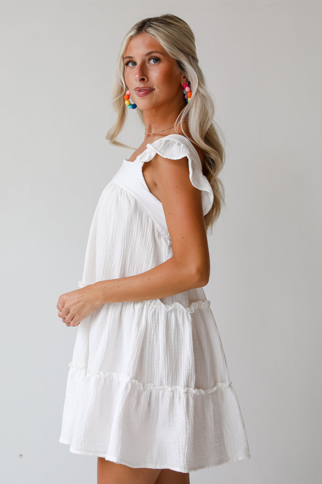 Cultivated Cuteness White Linen Tiered Mini Dress