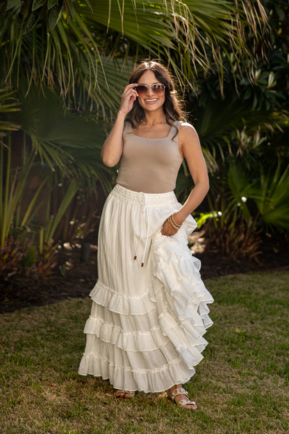 Tiered Ruffle White Maxi Skirt | Trendy Women’s Skirt Tiered Ruffle White Maxi Skirt | Trendy Women’s Skirt