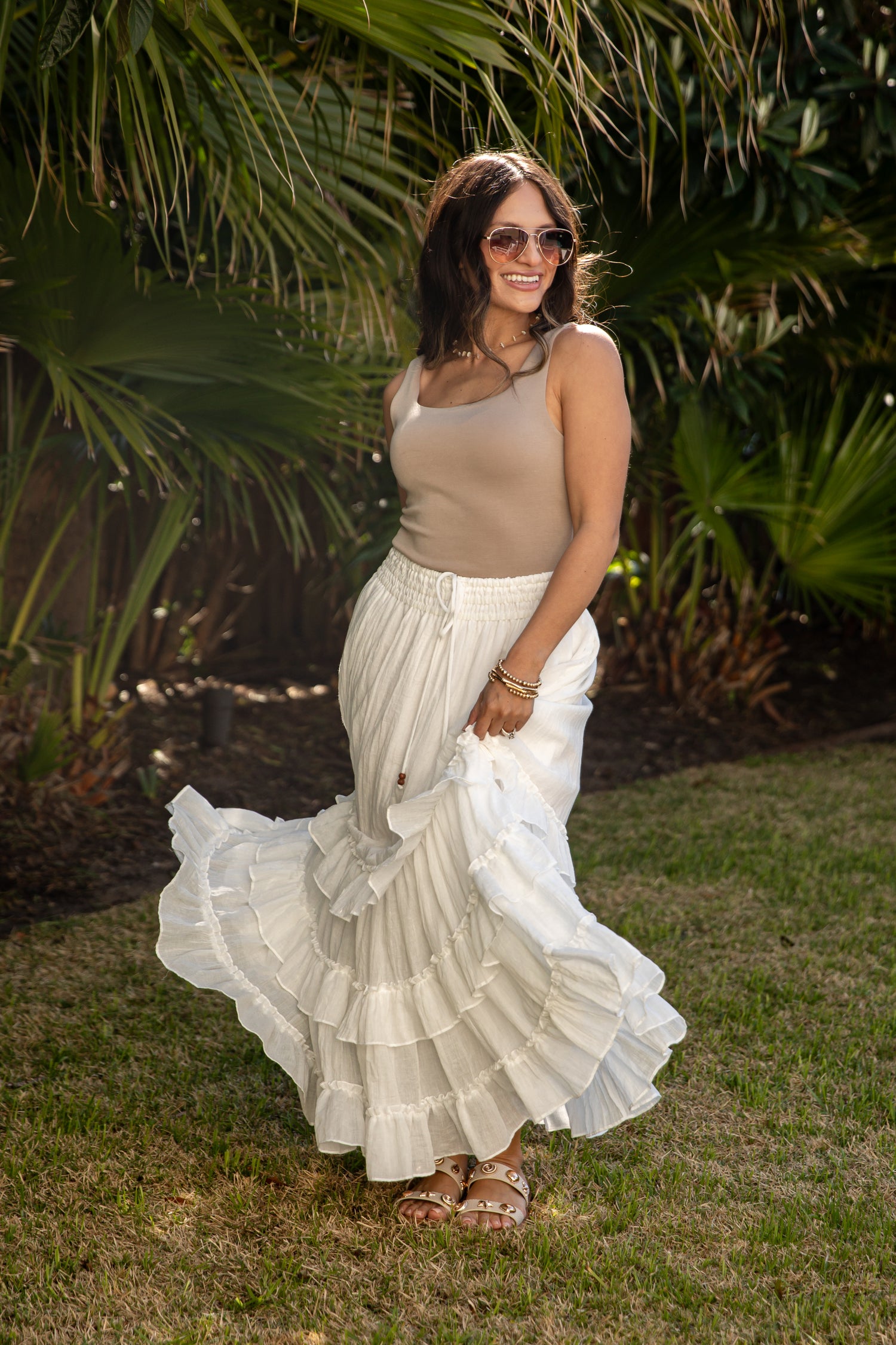 white maxi ruffle dress Celeste Asymmetrical Dress, M 4 weeks of production lead time. Gabriella Ivory Hi-Lo Tiered Ruffles