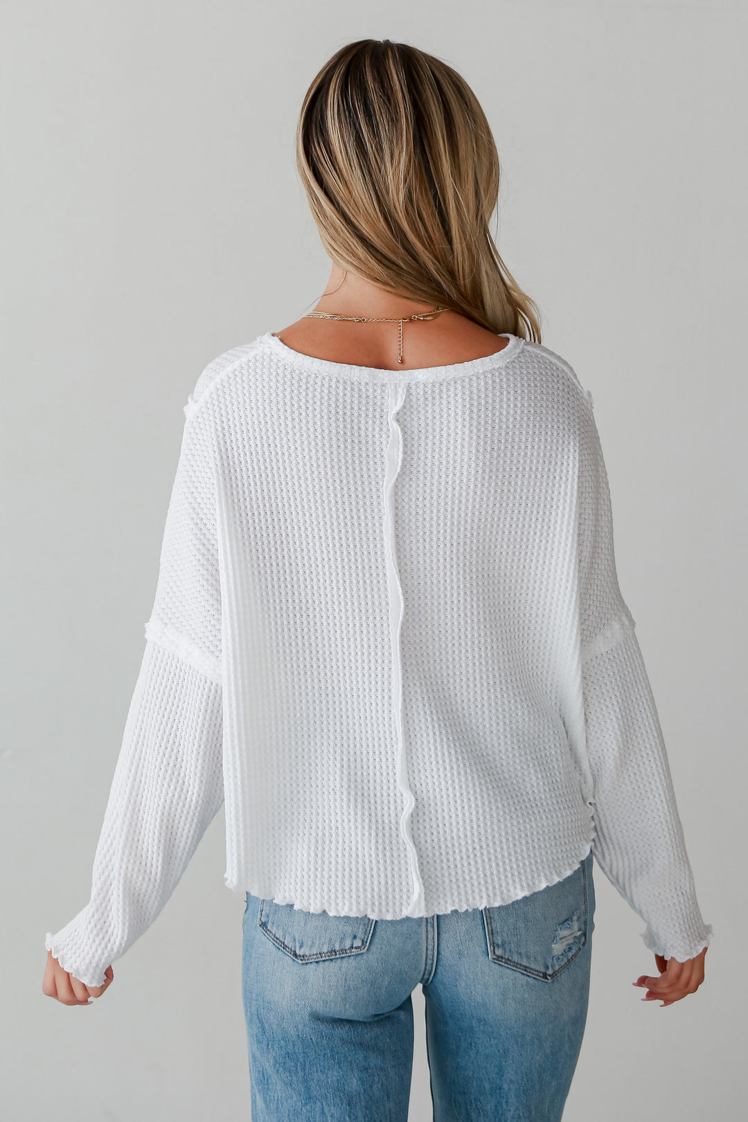 White Waffle Knit Top back view