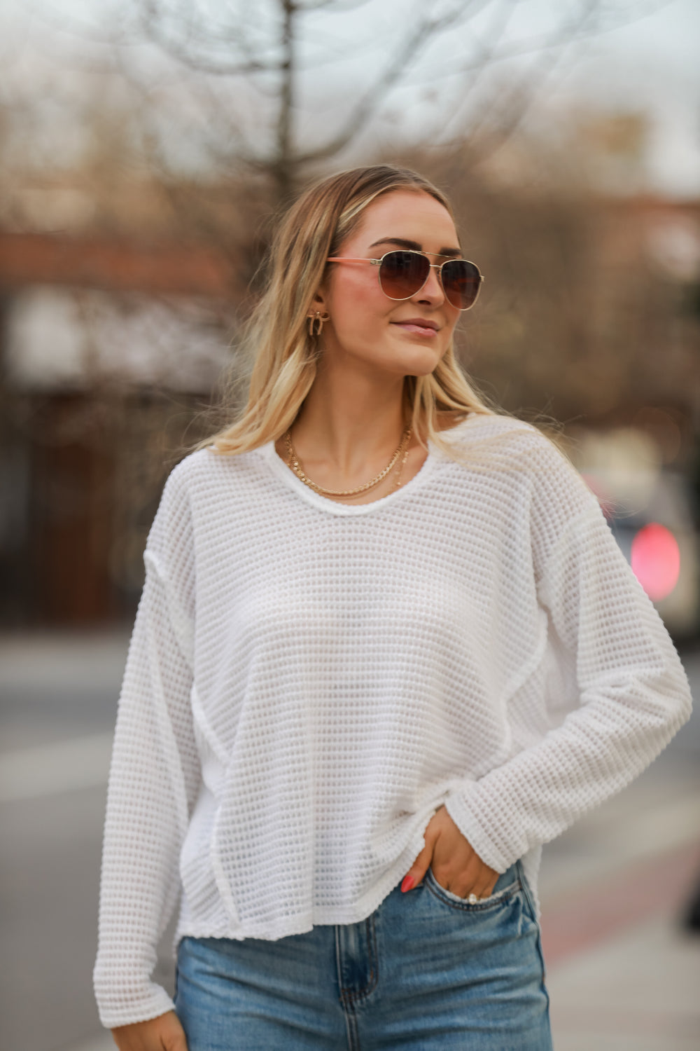 White Waffle Knit Top