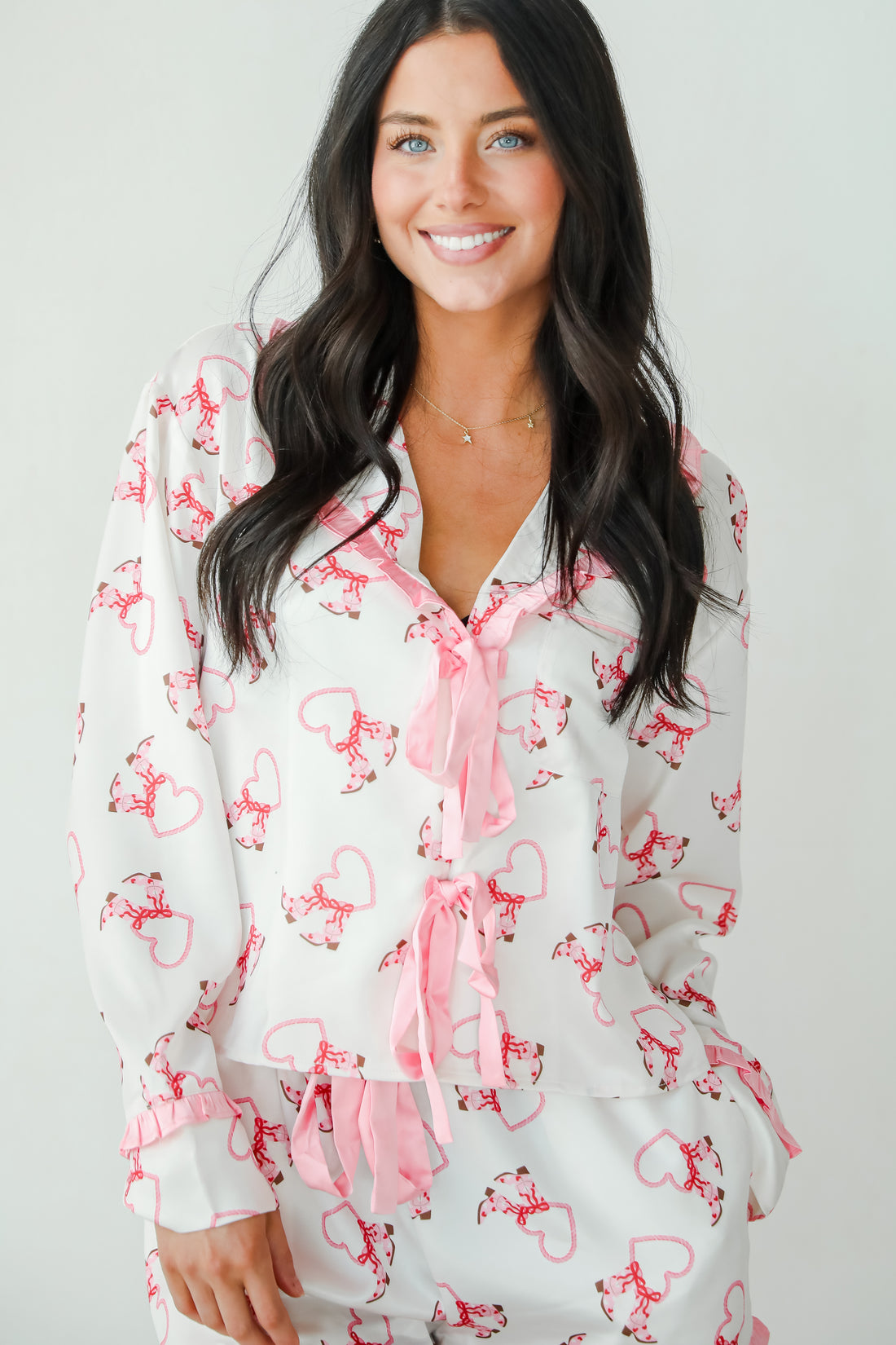 Slumber Party White Western Heart Pajama Top