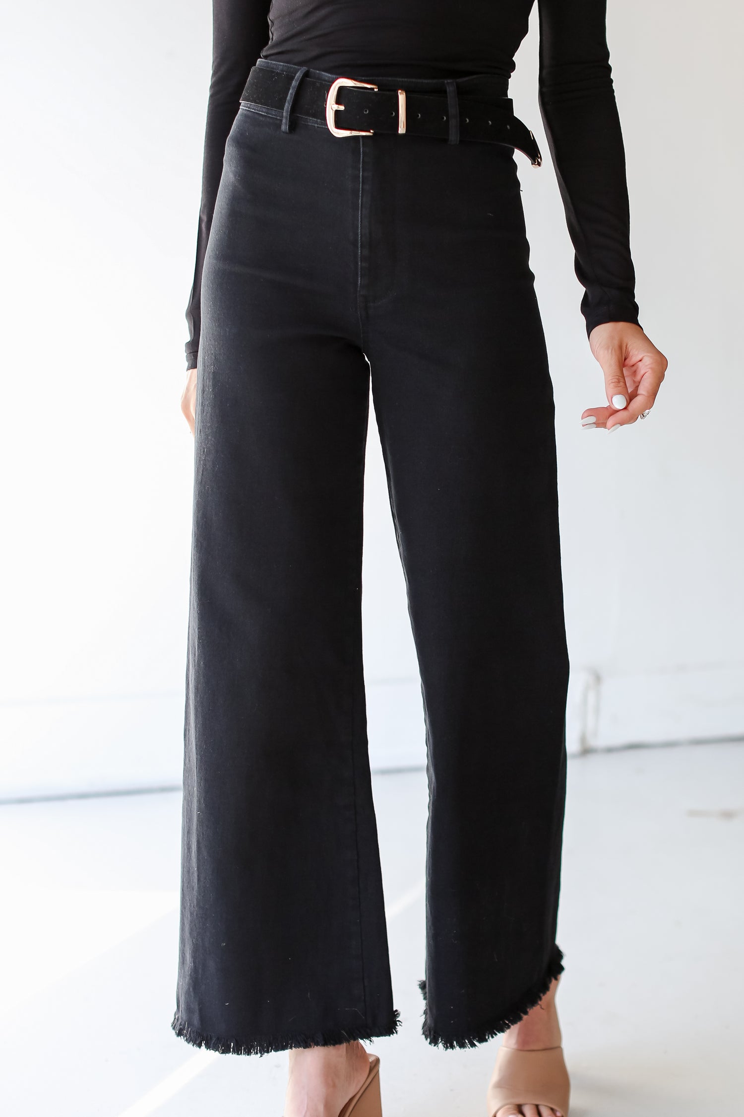 black Wide Leg Jeans close up