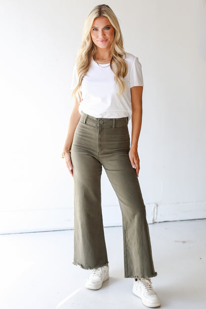 olive Wide Leg Jeans front view