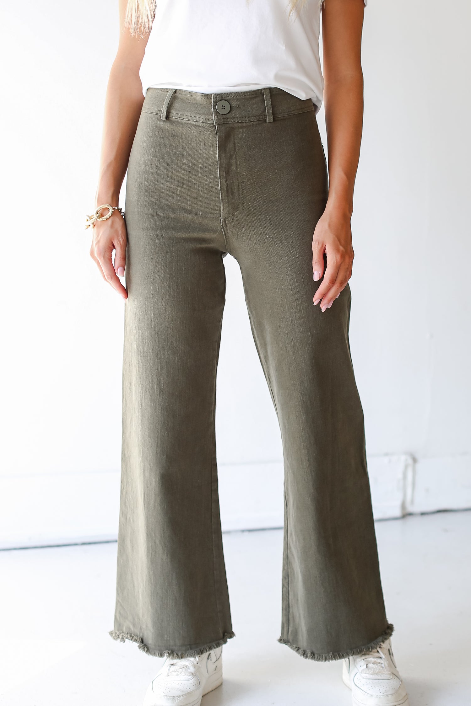 olive Wide Leg Jeans close up