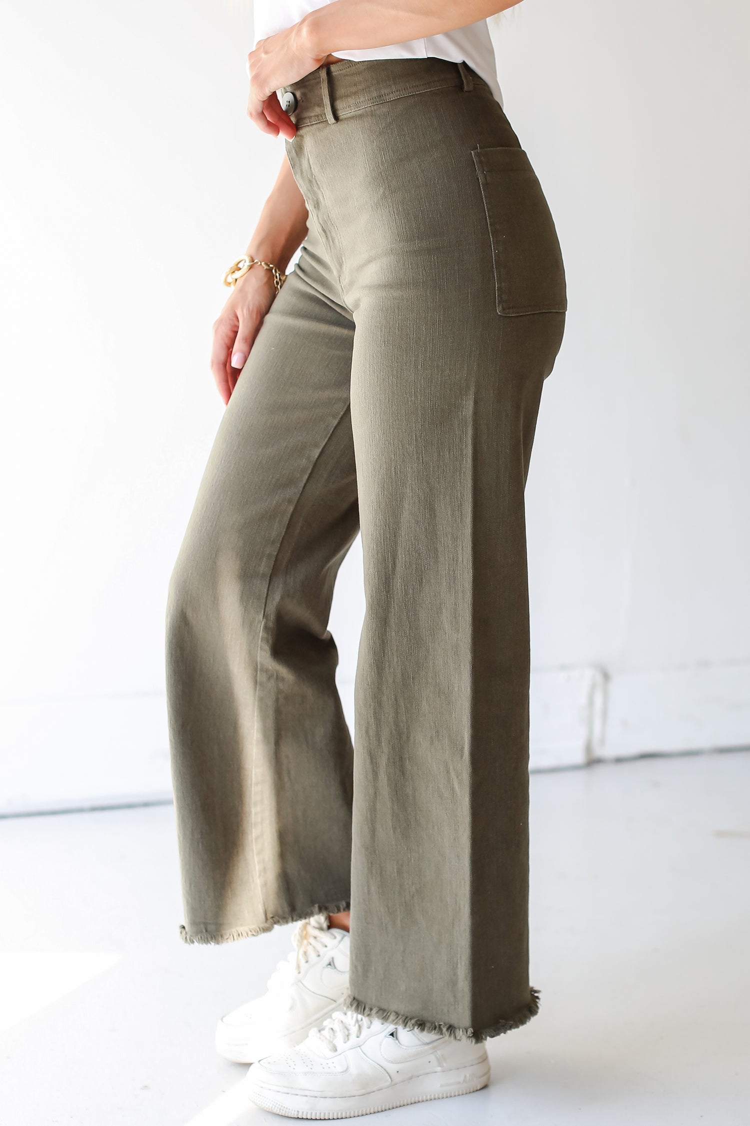olive Wide Leg Jeans side view