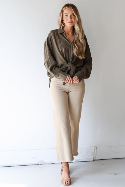 khaki Wide Leg Jeans front view