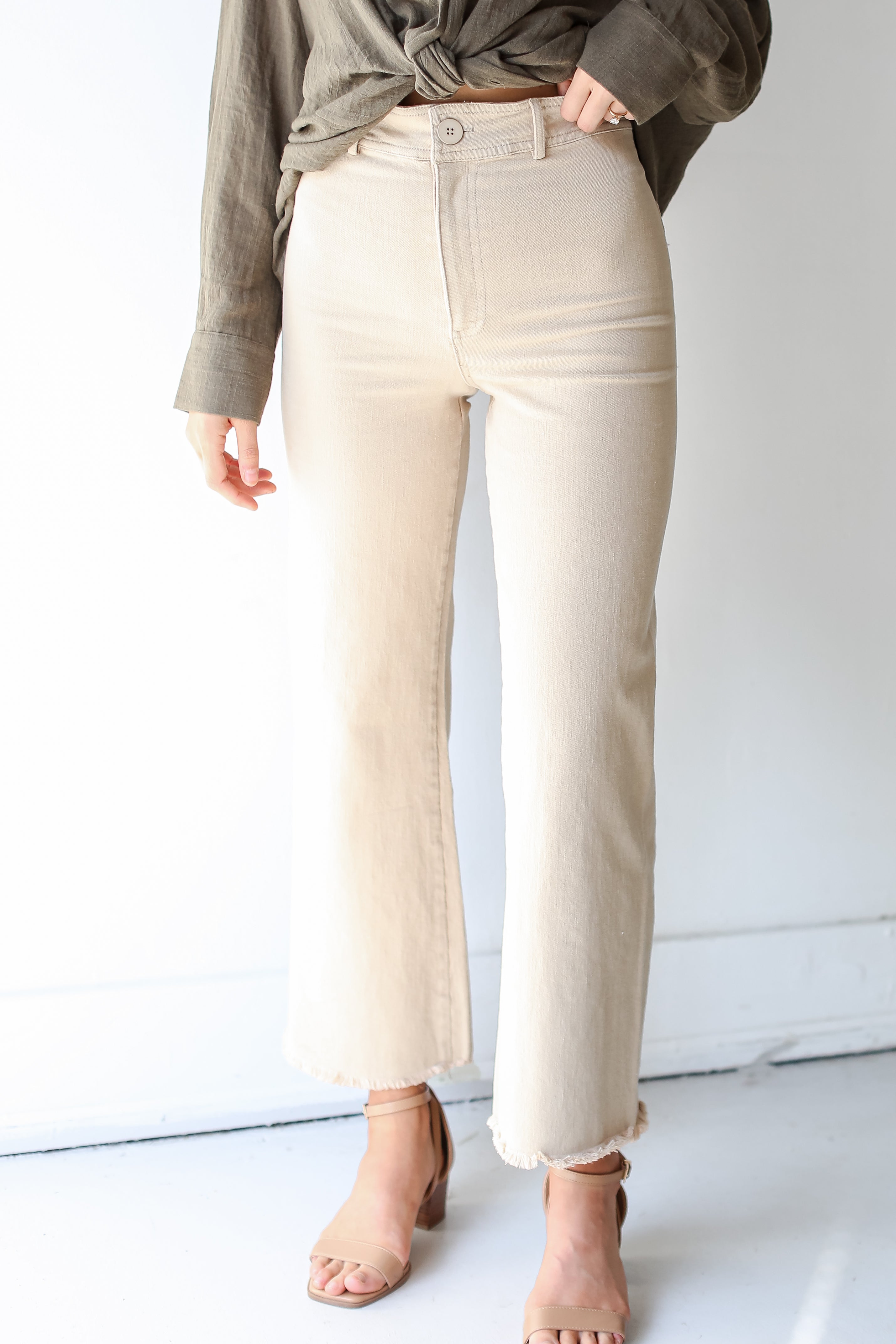 khaki Wide Leg Jeans close up