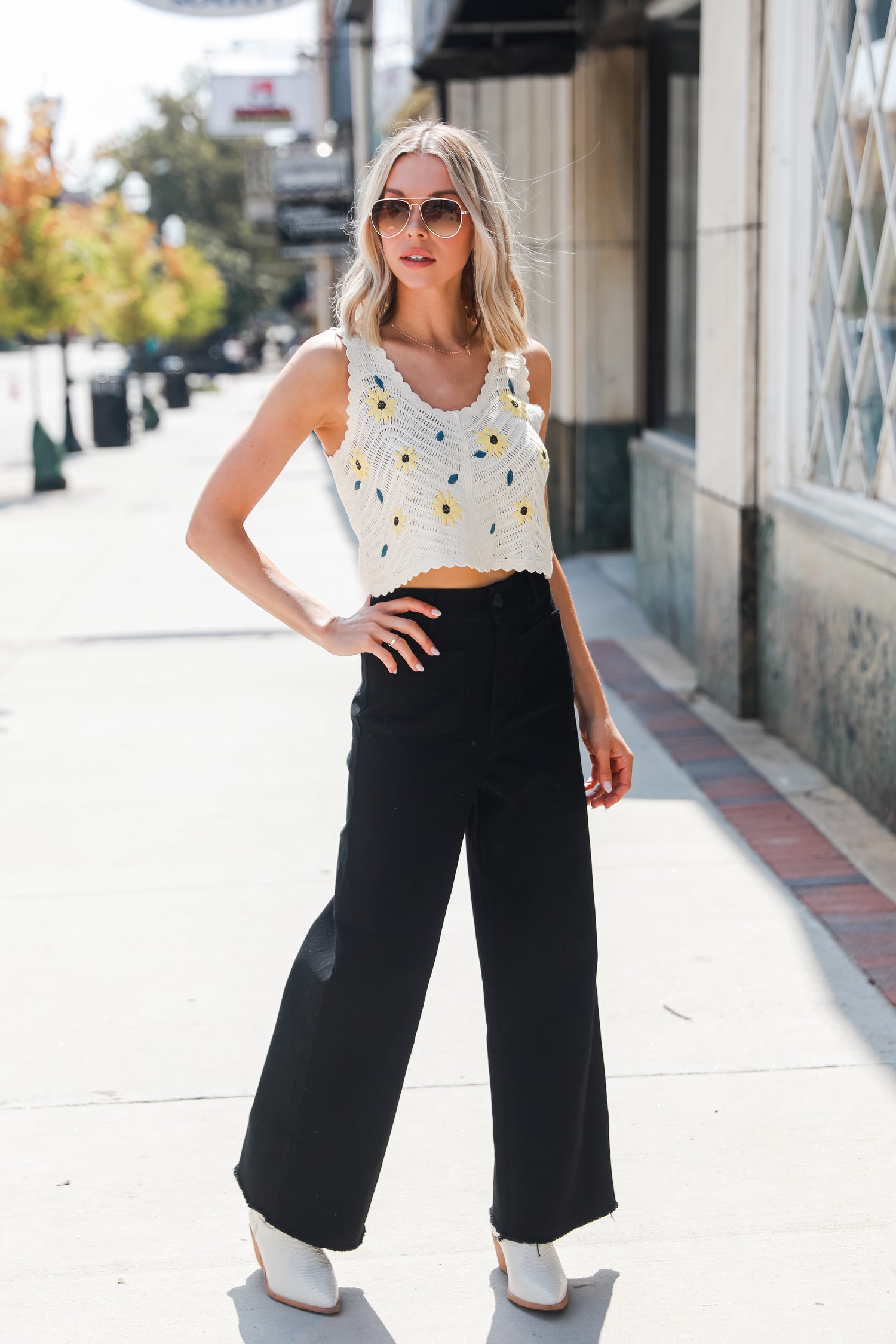 black Wide Leg Jeans on model