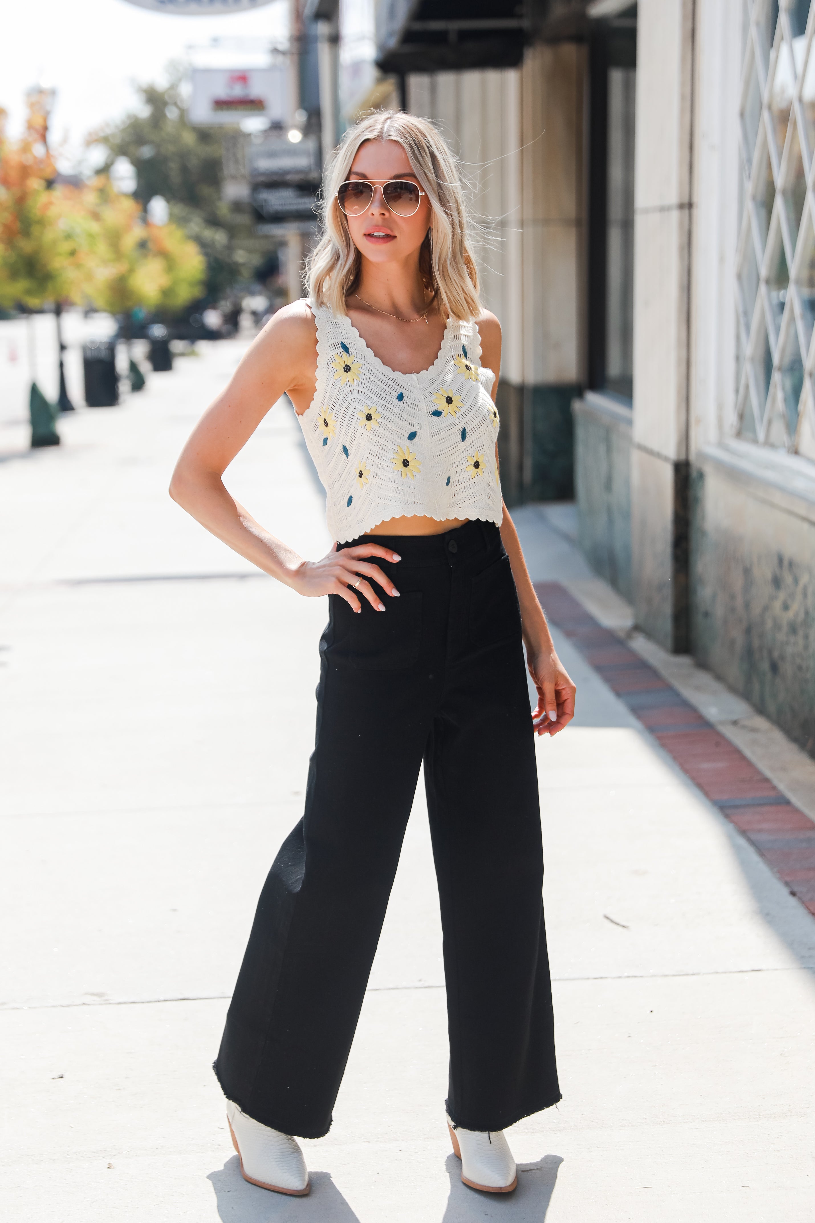 black Wide Leg Jeans on model