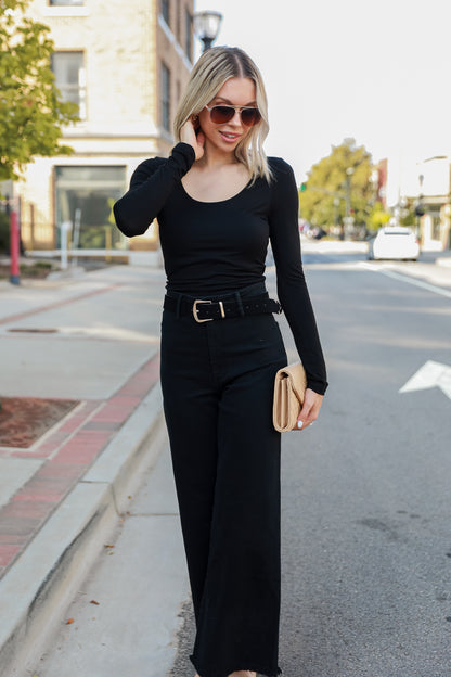 black Wide Leg Jeans on model