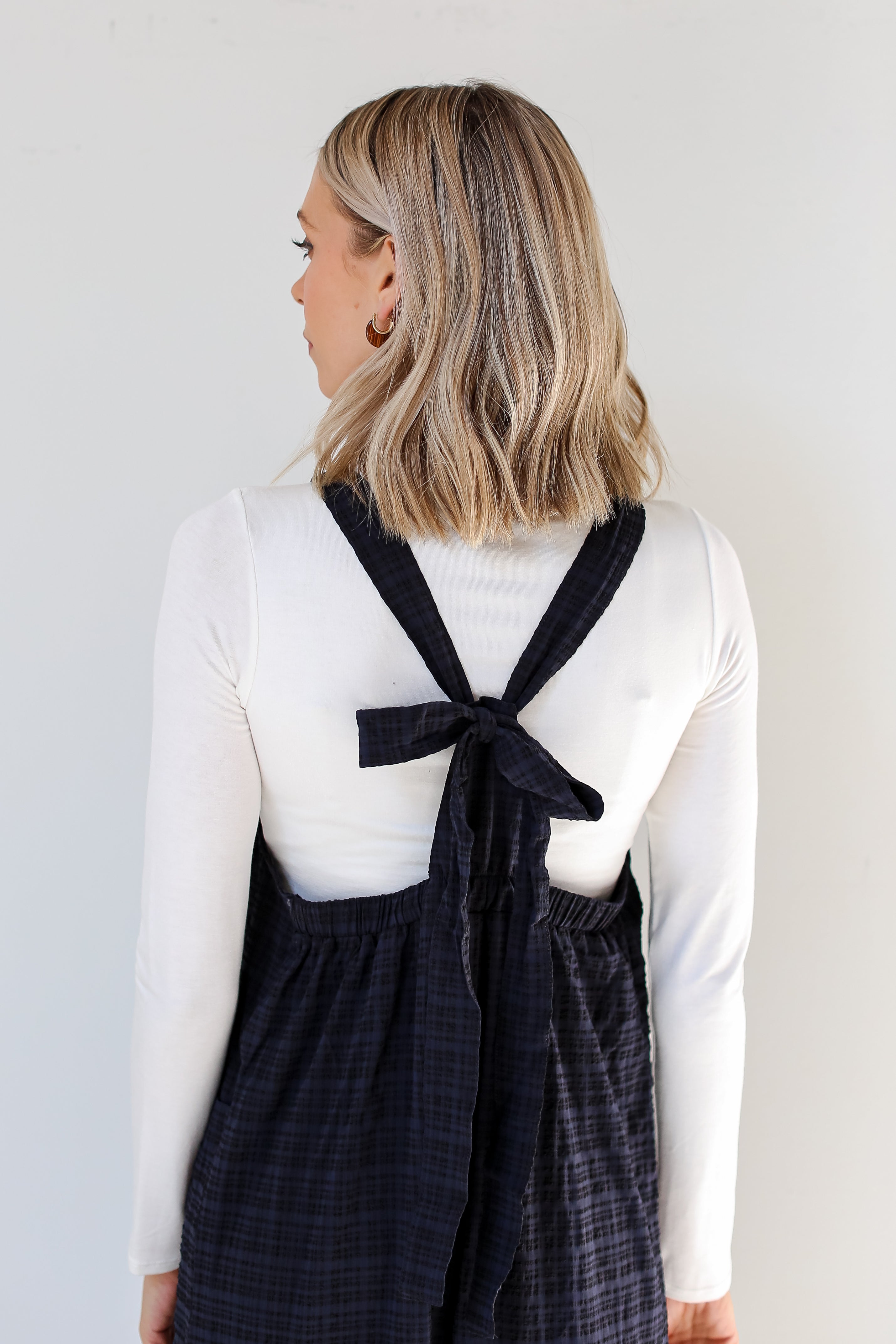 black Textured Wide Leg Jumpsuit back view close up