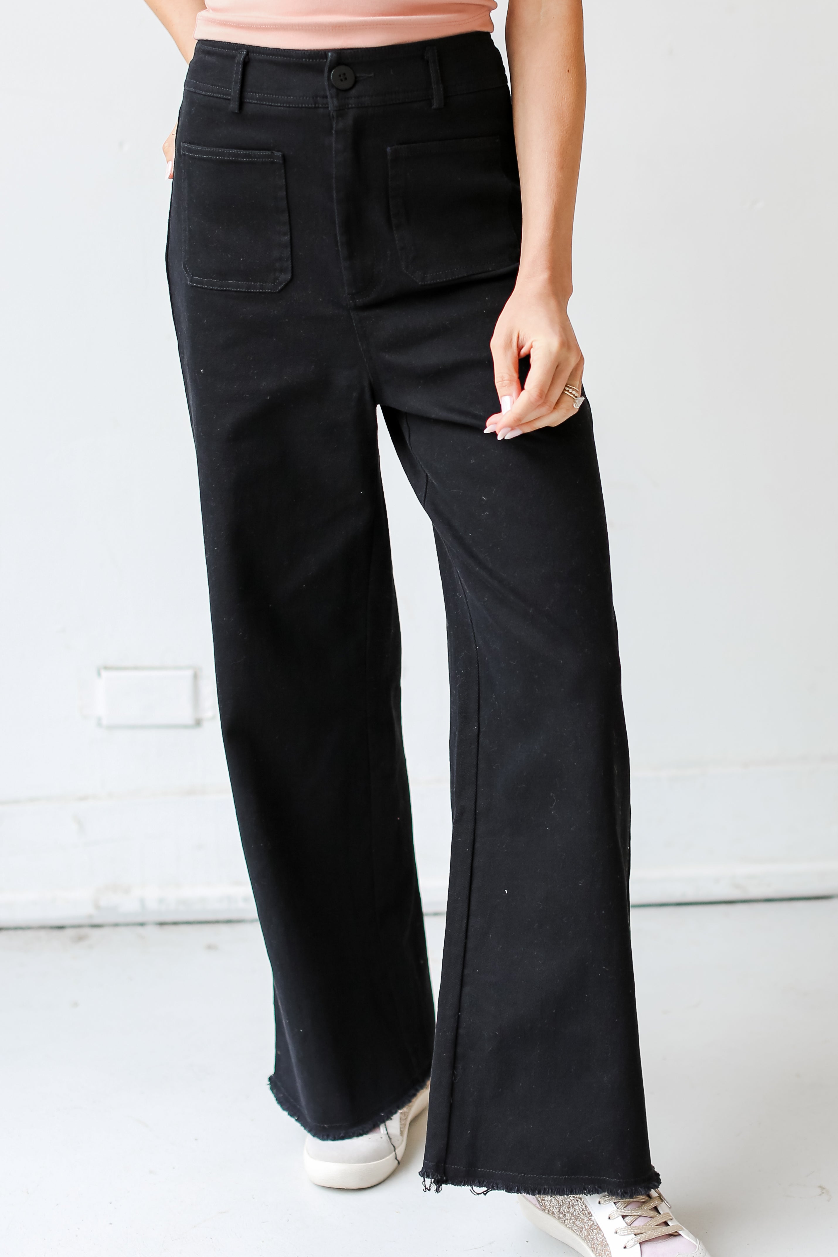 black Wide Leg Jeans close up view