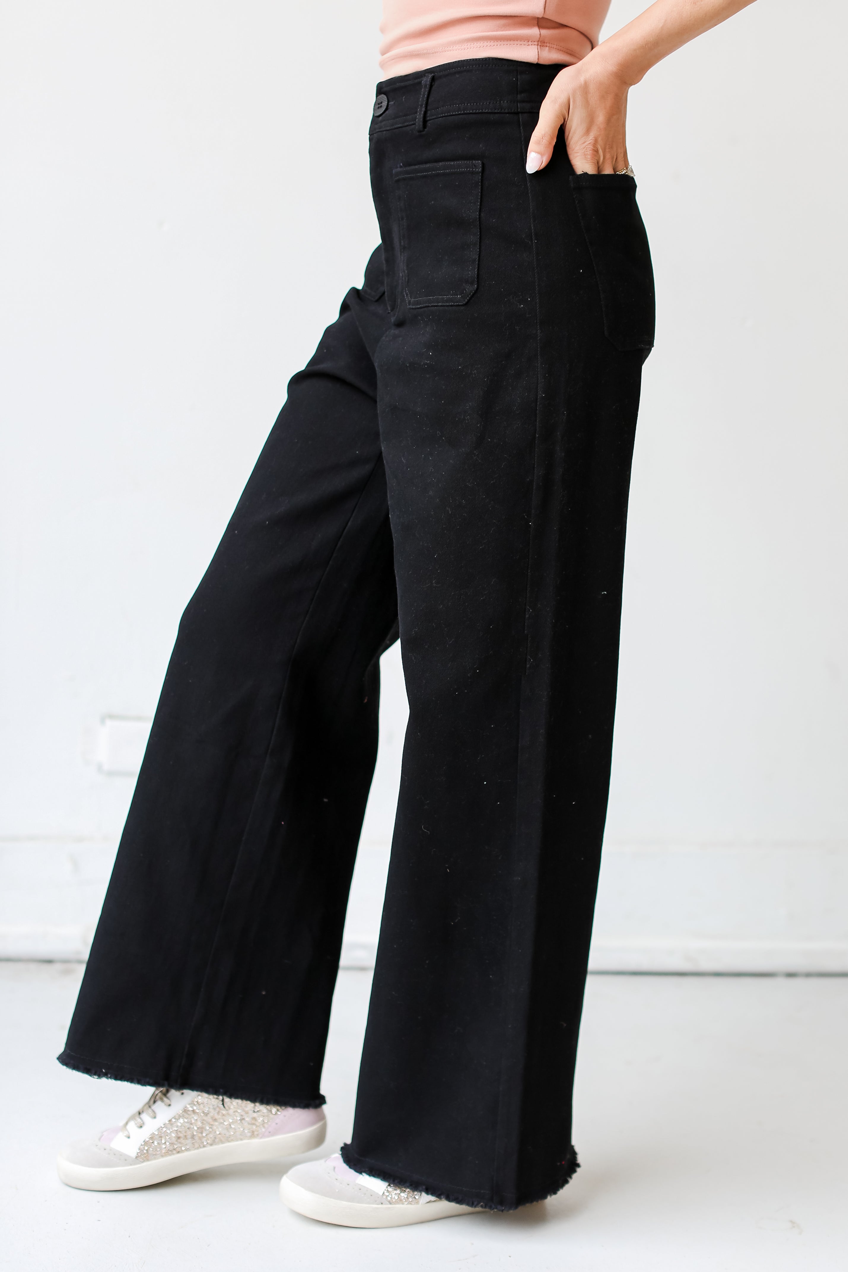 black Wide Leg Jeans side view