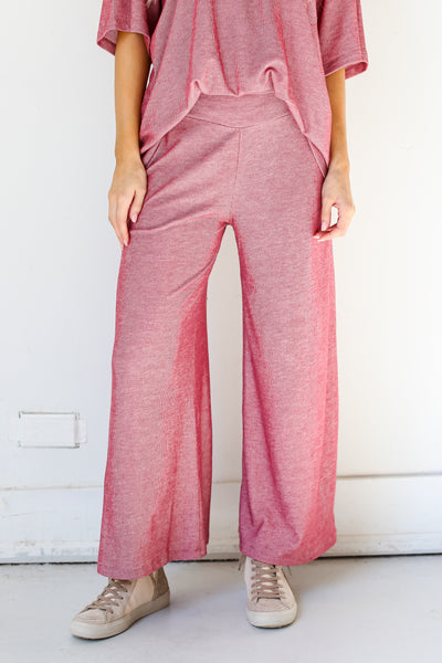 red Wide Leg Pants close up