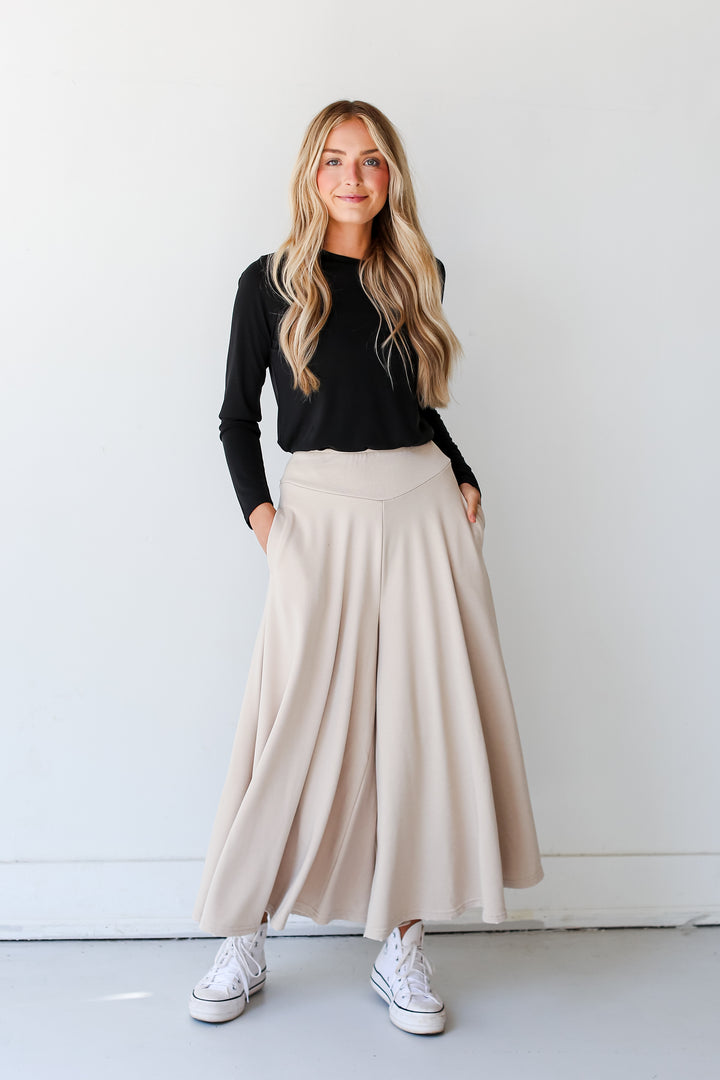 taupe Wide Leg Pants front view