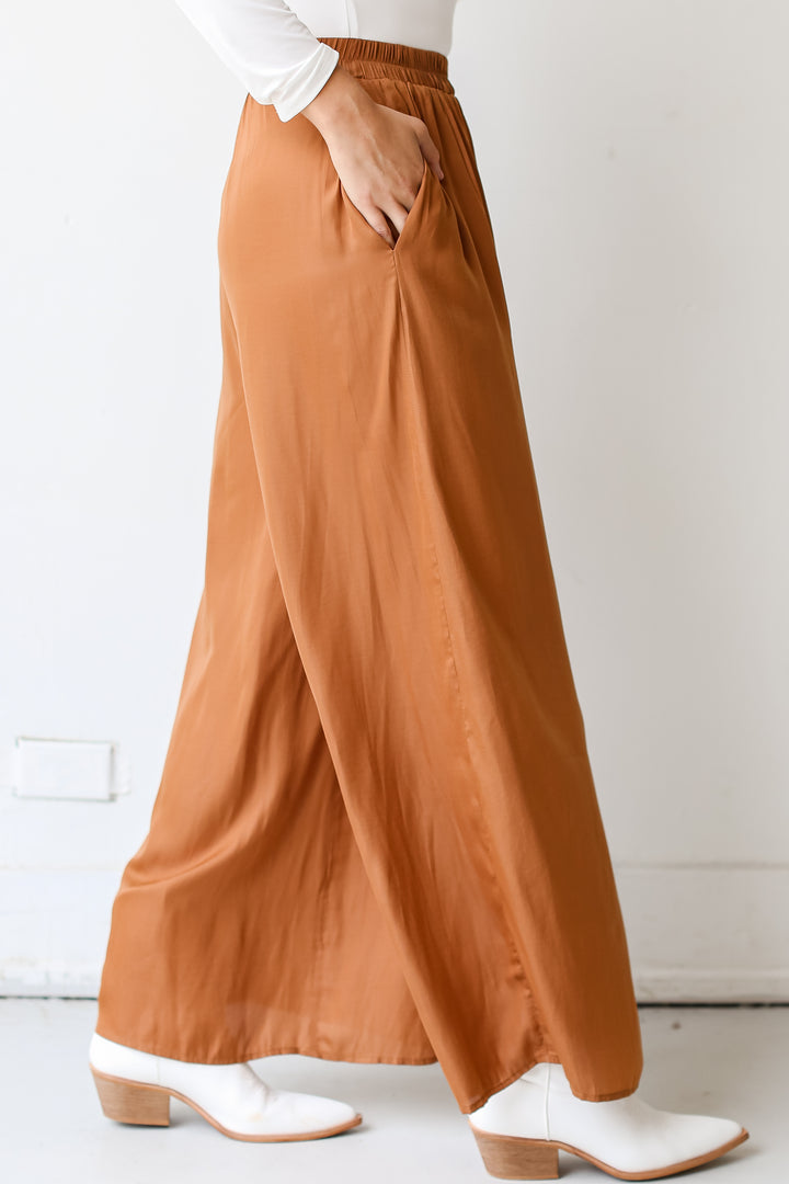 camel Satin Wide Leg Pants side view