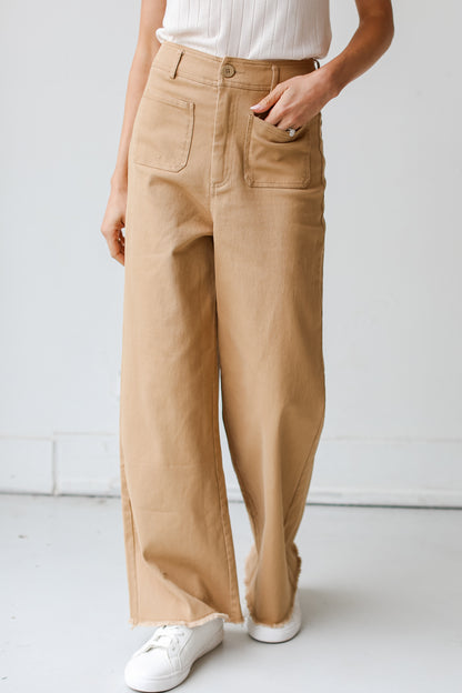 khaki Wide Leg Jeans front view