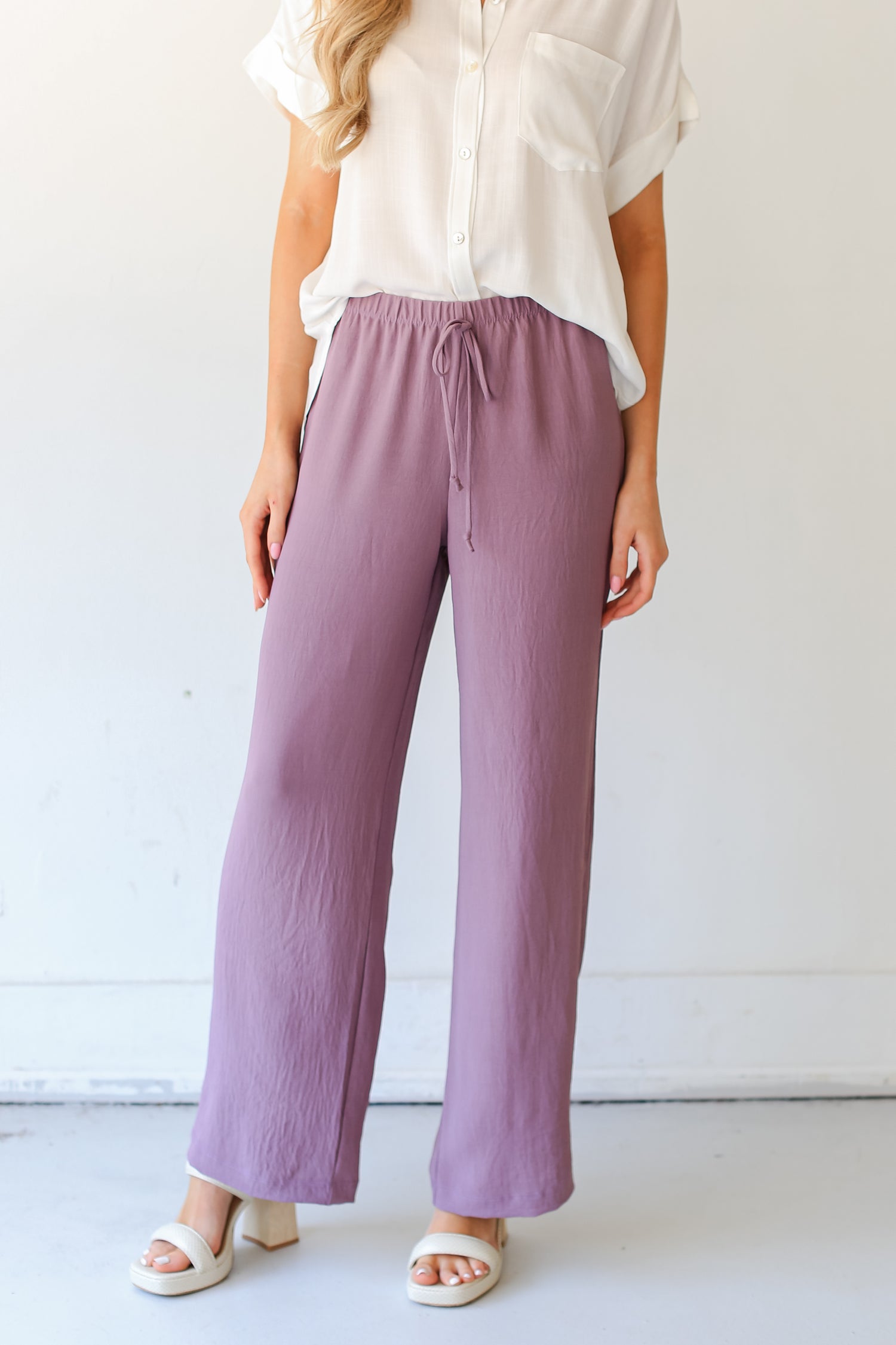 mauve Wide Leg Pants close up