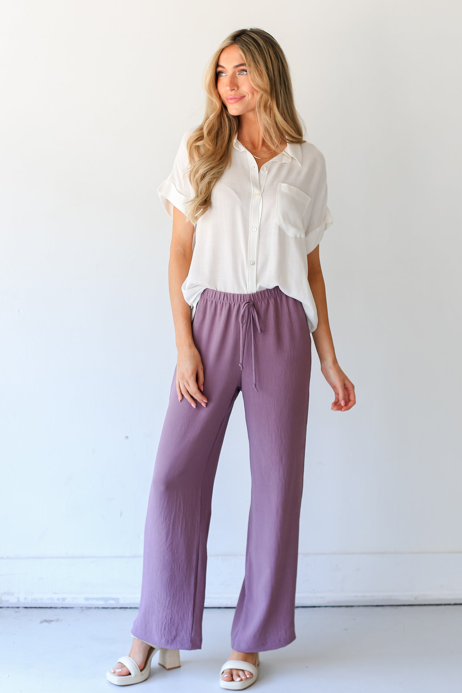 mauve Wide Leg Pants front view