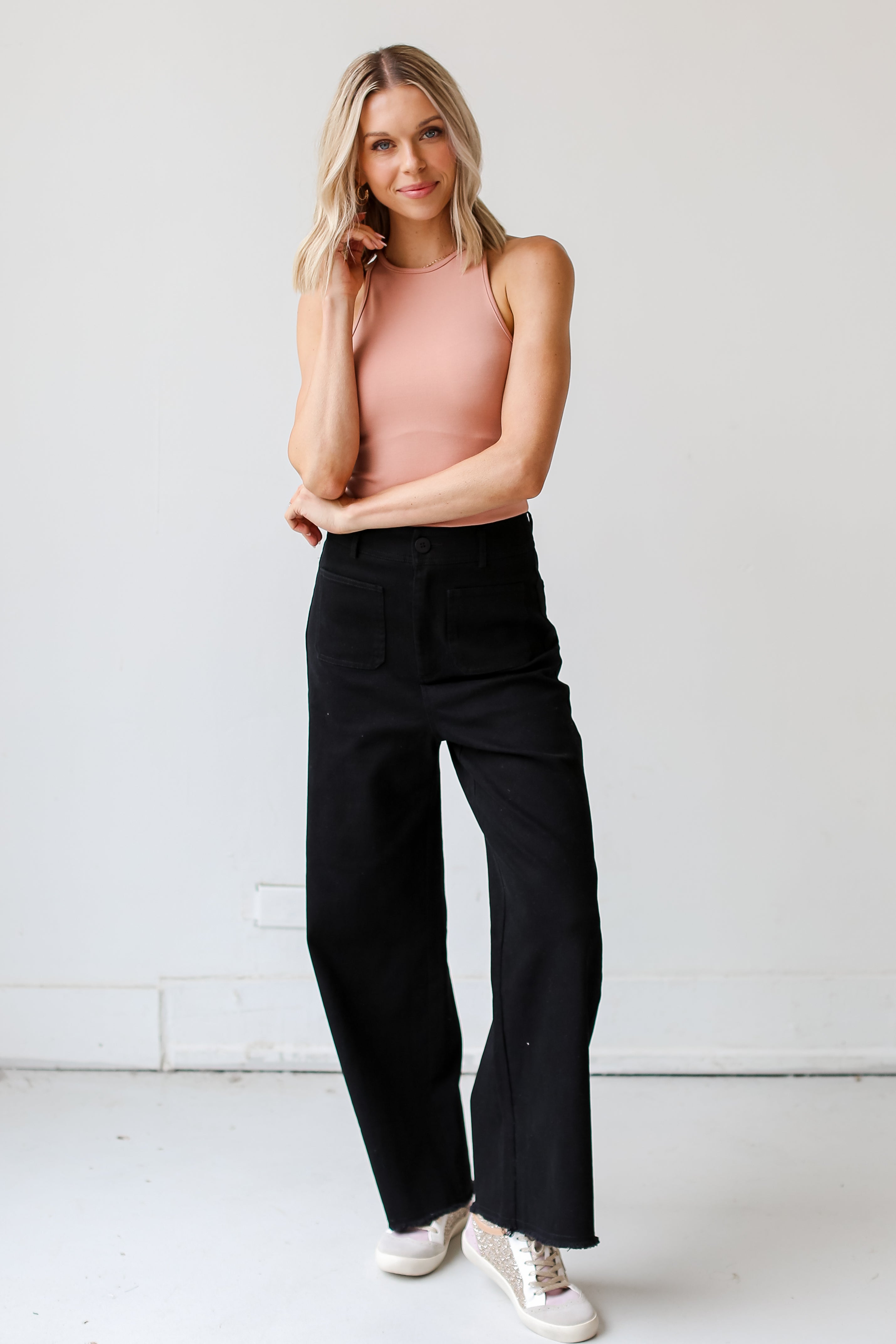 black Wide Leg Jeans front view