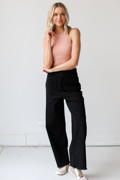 black Wide Leg Jeans on dress up model